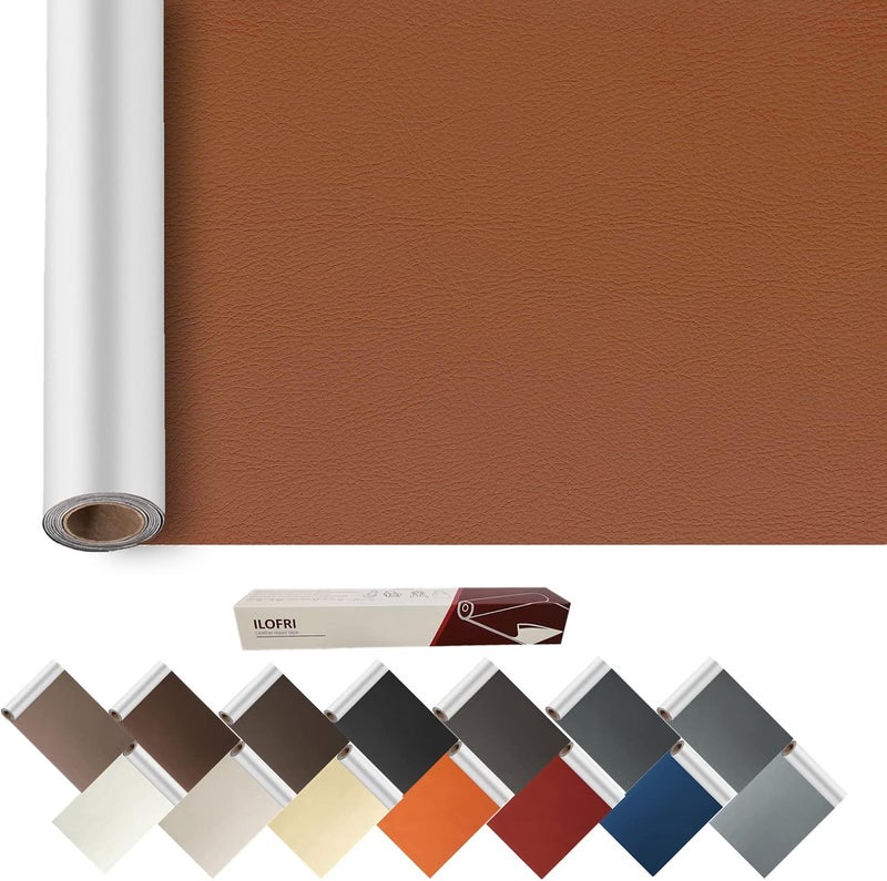 ILOFRI 60x17 inch Self Adhesive Leather and Vinyl Repair Patch for Couch, Vinyl Patch Kit for Car Seat, Boat Seats, Furniture. Leather Upholstery Repair Tape - Light Brown #2 - Image 1